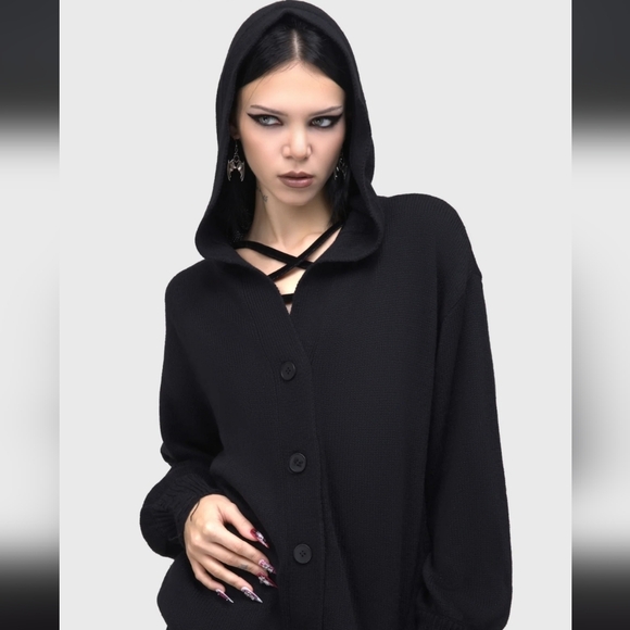 Killstar Sweaters - Killstar Black Hooded Cardigan
